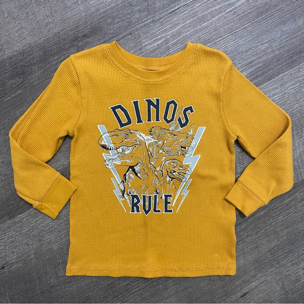 Garanimals Mustard Dinos Rule Waffle Long Sleeve Shirt 3T